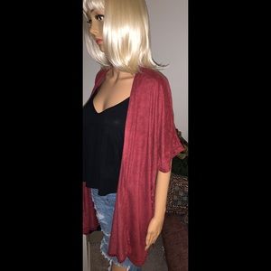 ✨ Suede Burgundy Dolman Open Cardigan
